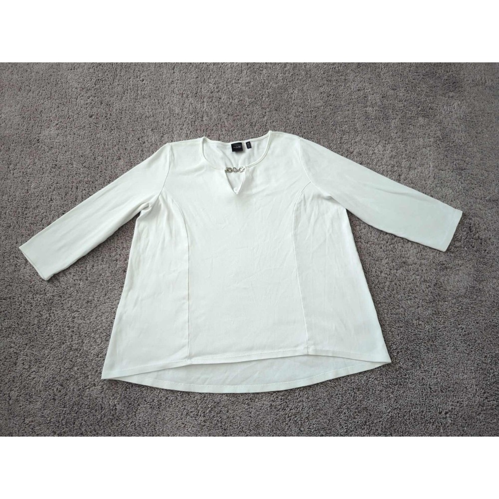 Rafaella Studio Top Womens 2X PLUS White Long Sleeve V-Neck Chain Knit Casual
